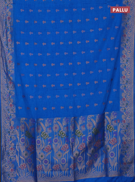 Blue Semi Tussar Saree - Butta