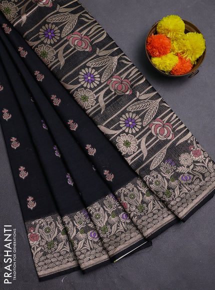 Black Semi Tussar Saree - Butta