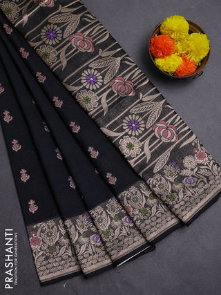 Black Semi Tussar Saree - Butta
