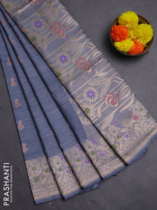 Grey Semi Tussar Saree - Butta