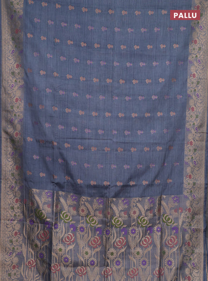 Grey Semi Tussar Saree - Butta
