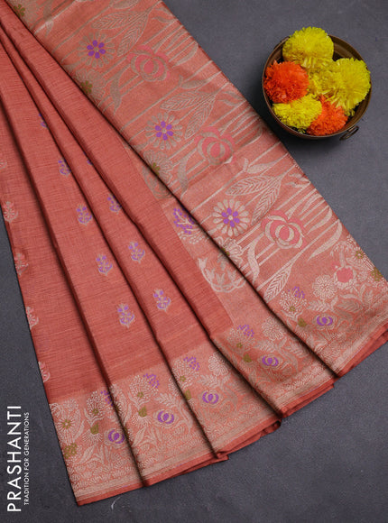 Peach Semi Tussar Saree - Butta
