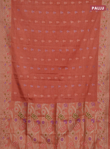 Peach Semi Tussar Saree - Butta