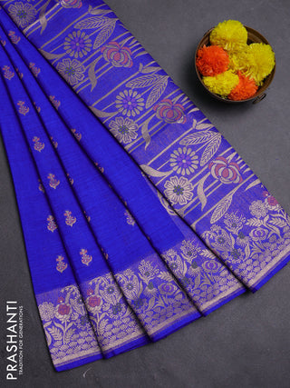 Royal Blue Semi Tussar Saree - Butta