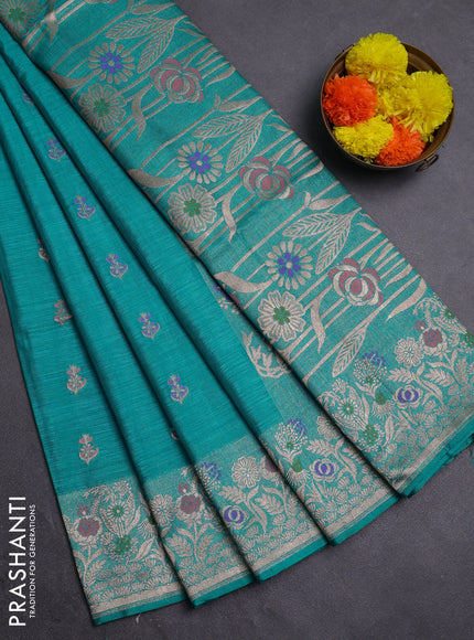 Teal Green Semi Tussar Saree - Butta