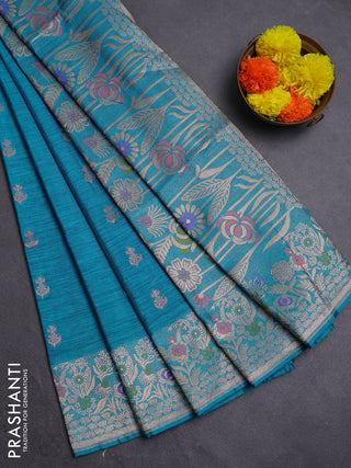 Teal Blue Semi Tussar Saree - Butta