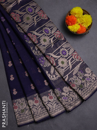 Navy Blue Semi Tussar Saree - Butta
