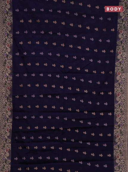 Navy Blue Semi Tussar Saree - Butta