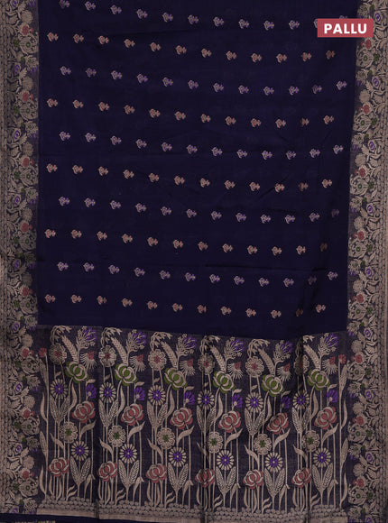 Navy Blue Semi Tussar Saree - Butta