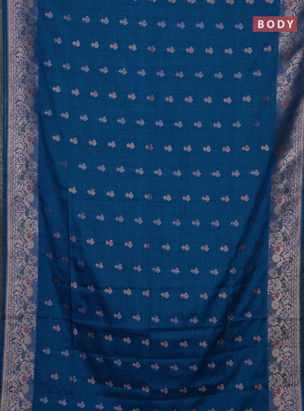 Cs Blue Semi Tussar Saree - Butta