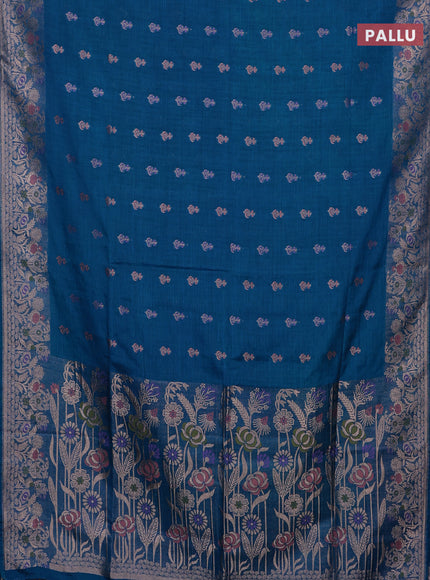 Cs Blue Semi Tussar Saree - Butta