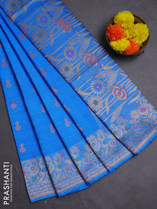 Cs Blue Semi Tussar Saree - Butta