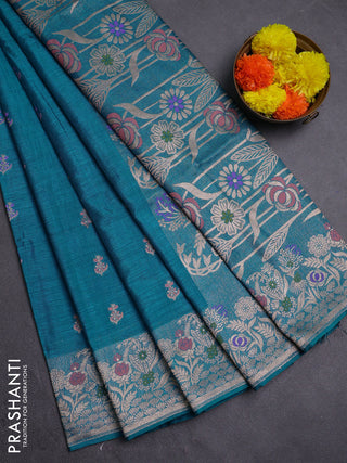 Teal  Semi Tussar Saree - Butta