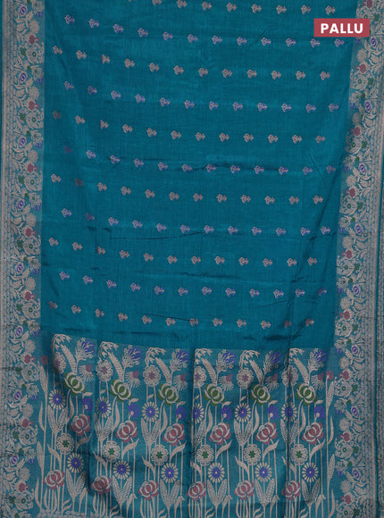 Teal  Semi Tussar Saree - Butta