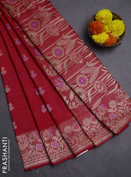 Red Semi Tussar Saree - Butta