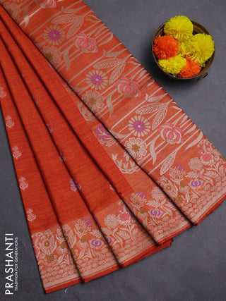 Rustic Orange Semi Tussar Saree - Butta