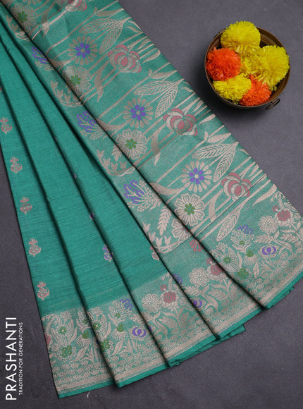 Teal Green Semi Tussar Saree - Butta