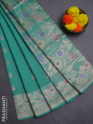 Teal Green Semi Tussar Saree - Butta