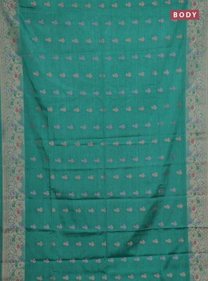 Teal Green Semi Tussar Saree - Butta