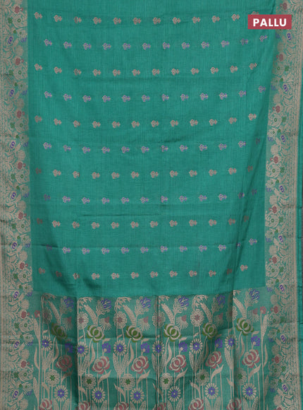 Teal Green Semi Tussar Saree - Butta