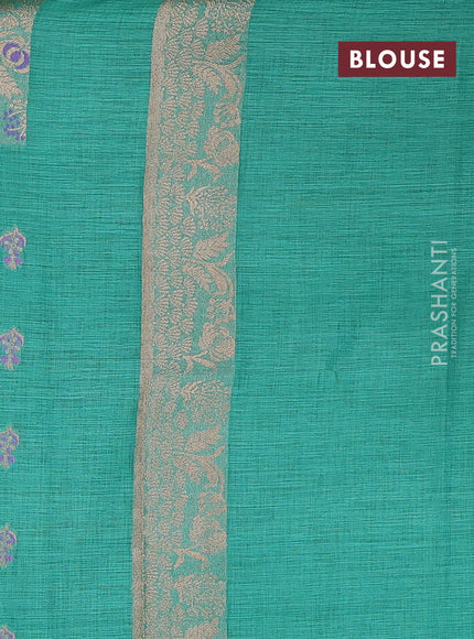Teal Green Semi Tussar Saree - Butta