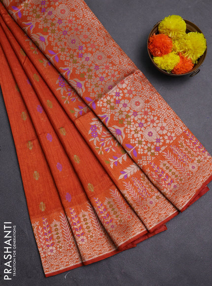 Rustic Orange Semi Tussar Saree - Butta