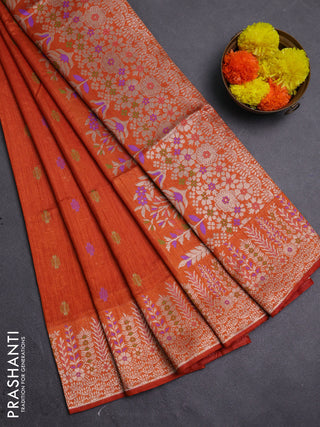 Rustic Orange Semi Tussar Saree - Butta
