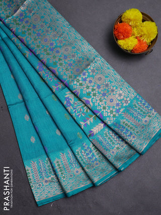Teal Blue Semi Tussar Saree - Butta