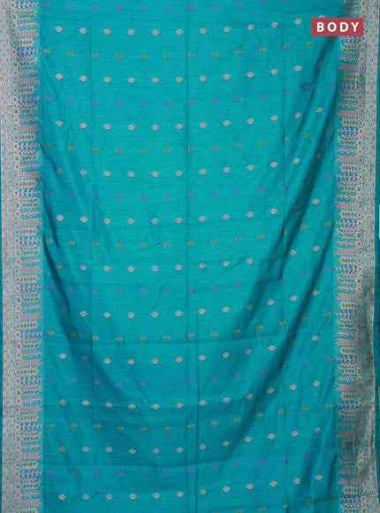 Teal Blue Semi Tussar Saree - Butta