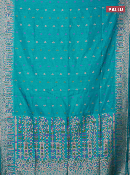 Teal Blue Semi Tussar Saree - Butta