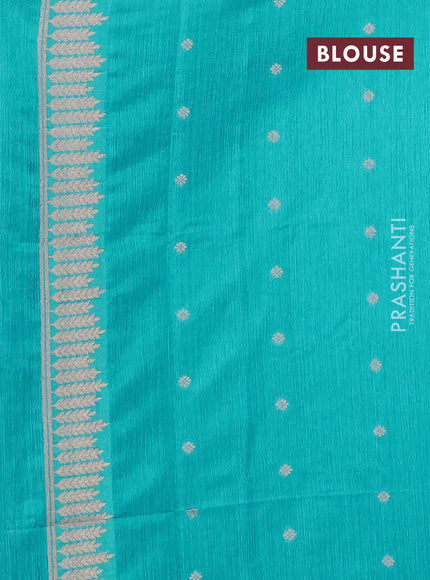 Teal Blue Semi Tussar Saree - Butta