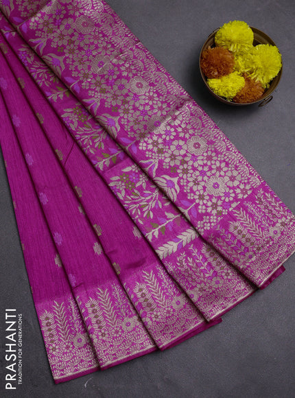 Magenta Pink Semi Tussar Saree - Butta