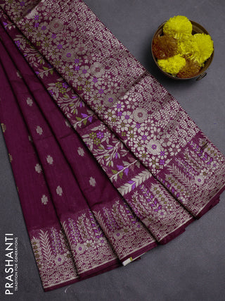 Wine  Semi Tussar Saree - Butta