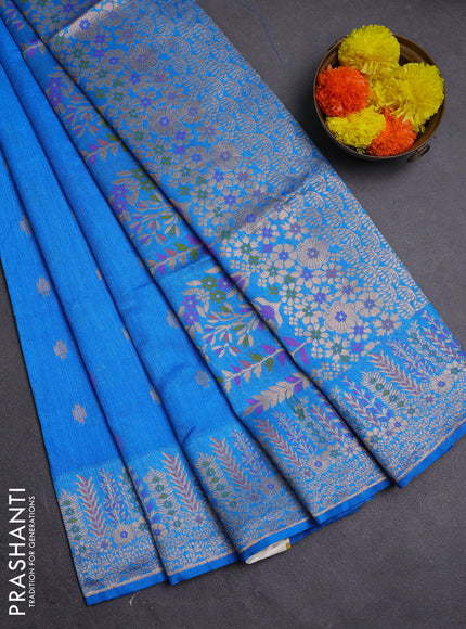 Cs Blue Semi Tussar Saree - Butta