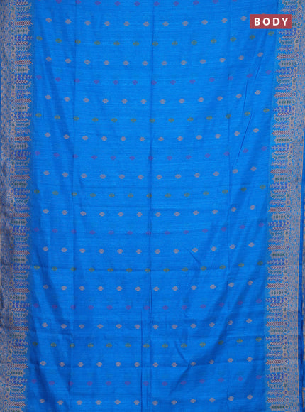 Cs Blue Semi Tussar Saree - Butta