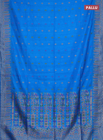 Cs Blue Semi Tussar Saree - Butta