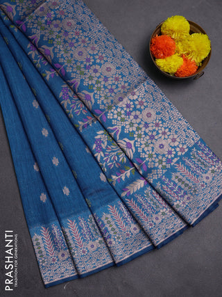 Blue Semi Tussar Saree - Butta
