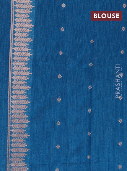 Blue Semi Tussar Saree - Butta