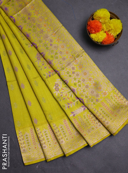 Lime Yellow Semi Tussar Saree - Butta