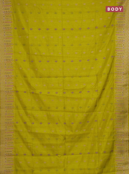 Lime Yellow Semi Tussar Saree - Butta