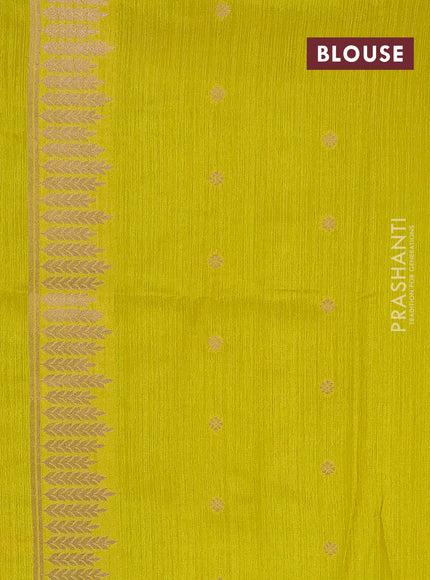 Lime Yellow Semi Tussar Saree - Butta
