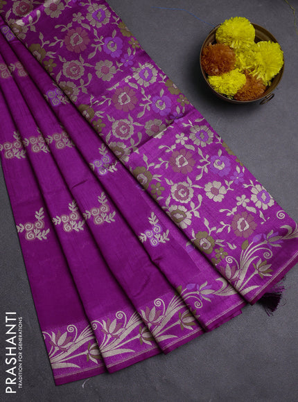 Purple Semi Tussar Saree - Butta