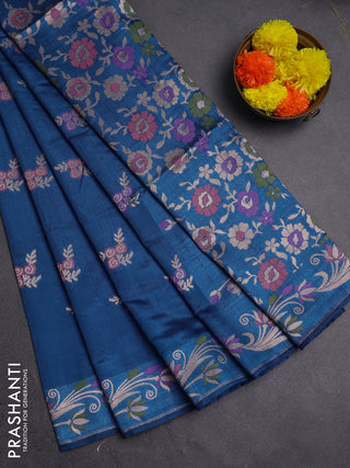 Blue Semi Tussar Saree - Butta