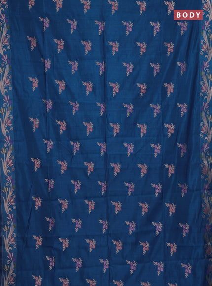 Blue Semi Tussar Saree - Butta