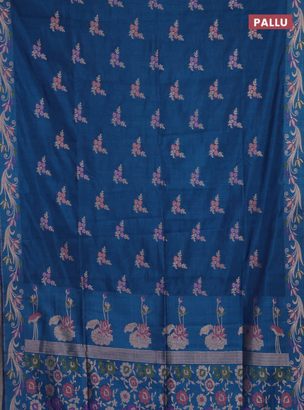 Blue Semi Tussar Saree - Butta