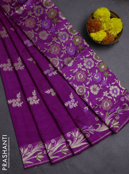 Purple Semi Tussar Saree - Butta