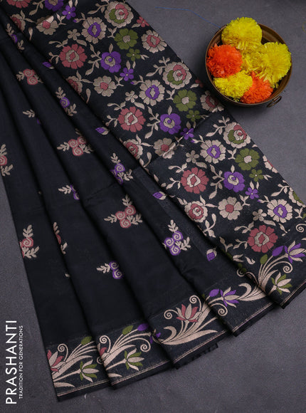 Black Semi Tussar Saree - Butta
