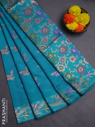 Teal Blue Semi Tussar Saree - Butta