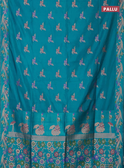 Teal Blue Semi Tussar Saree - Butta
