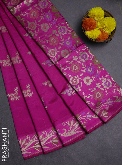 Magenta Pink Semi Tussar Saree - Butta